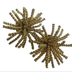 Vintage Bergere Twisted Rope Gold Starburst Clip On Earrings